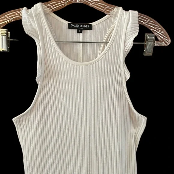 David Lerner New York Viscose Blend Ribbed Racerback White Tank Top Size S - Picture 2 of 9